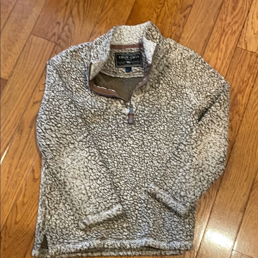 True Grit girls Sherpa Pullover Sweater - tan/grey
